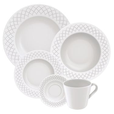 Imagem de Aparelho de Jantar 20 Peças Tramontina Ingrid em Porcelana Decorada - Branco
