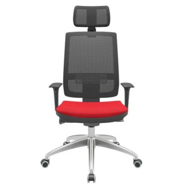 Imagem de Cadeira Office Brizza Tela Preta Com Encosto Assento Poliéster Vermelh