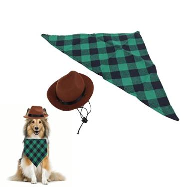 Imagem de Conjunto De Fantasia De Cowboy Para Cães, Fantasia De Animal De Estimação De Halloween, Fantasia De Cachorro De Halloween, Chapéu E Cachecol Ajustáveis, Para Festas De Halloween(verde acastanhado)