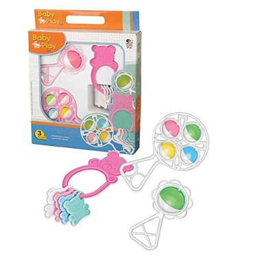 Imagem de Brinquedo Para Bebe Kit Baby Play 3 Pcs Rosa Chocalho Mordedor