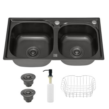 Imagem de HOLTTER Kit Cuba Dupla Gourmet Aço Inox Resistente Corrosão Acompanha Cesto Escorredor Dispenser de Detergente Elegante Chique Fácil Limpeza Antirruído Embutir ou Sobrepor Cozinha Ilha Espaço Gourmet
