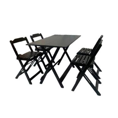 Imagem de Conjunto Mesa Dobrável Madeira 120x70cm Com 4 Cadeiras Preto
