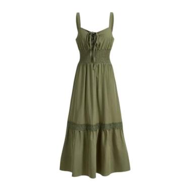 Imagem de Camisa Feminina Contrast Lace Shirred Lace Up Cami Dress (Color : Army Green, Size : CH)