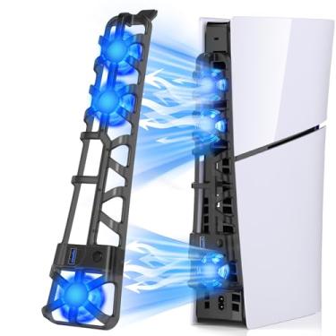 Imagem de PS5 Slim Cooling Fan with LED Light, Adjustable Speed (3 Mode), USB 3.0 Port, Silent Enhanced Cooling Fan Compatible with PS5 Slim Disc & Digital -Black