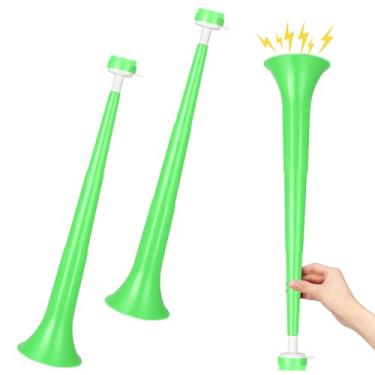 Imagem de GCQJOQ 2 Pcs Stadium Horn 21 Inch Vuvuzela Plastic Collapsible Cheering Trumpets for Sporting Events Football Carnival Party Supplies (Green)