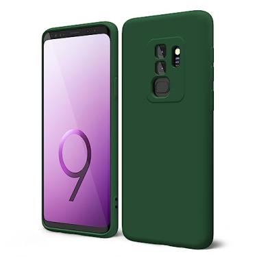 Imagem de oakxco Capa de telefone projetada para Samsung Galaxy S9 Plus com aderência de silicone, capa de telefone de gel de borracha macia para mulheres e meninas, fina, flexível, protetora TPU de 6,2 polegadas, verde escuro