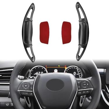 Imagem de Capas de extensão de câmbio de volante compatíveis com Toyota Camry 2018-2023 para Corolla RAV4 Avalon 2019-2023, guarnições de capa de câmbio de câmbio de câmbio de alumínio para carro (preto)