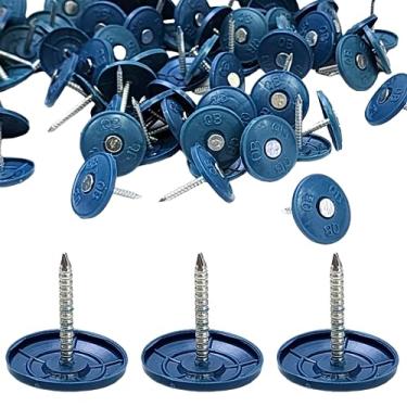 Imagem de (Pacote com 100) Pregos redondos de plástico para telhados de 2,5 cm, pregos de papel de alcatrão galvanizado para fixação de envoltório de casa, placa de espuma para telhados (100)