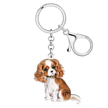Imagem de WEVENI Chaveiro de acrílico fofo duplo Cavalier King Charles Spaniel Pingentes de animal de estimação para mulheres bolsa de menina carteira de carro, Café, M