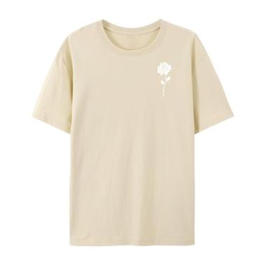 Imagem de Camiseta com estampa rosa para homens e mulheres Rose Funny Graphic camiseta para amigos para o amor, Caqui, 4G