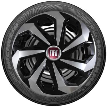 Imagem de Jogo 4 Calotas Esportiva Spider Preto/Prata Aro 14 Fiat Novo Uno Vivace Way Fire Mille Argo Mobi Palio Siena Punto Linea Grand Siena