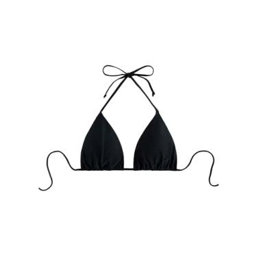 Imagem de SHENHE Top de biquíni feminino frente única amarrado nas costas, Preto, M