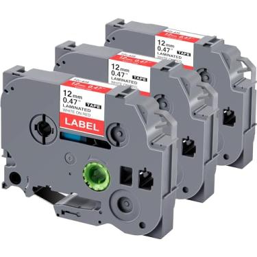 Imagem de Weemay Pacote com 3 fitas adesivas laminadas TZe435 12 mm branco sobre vermelho compatível com fita adesiva Brother TZe-435 TZe 435 TZ-435 TZ435 para impressora PTouch PTD210 PTD220 PTH110BP PTD410