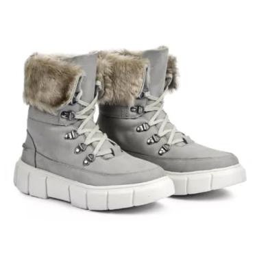 Imagem de Bota Feminina de Inverno em Couro Forrada com Lã Impermeável - Bariloche (Cinza, BR, Adulto, Numérico, 33)