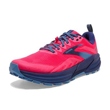 Imagem de Brooks Tênis de corrida feminino Cascadia 16 Trail-Running – Cabedal de malha respirável com palmilha removível, fecho de cadarço e lingueta e colarinho acolchoados, Rosa/flambo/cobalto, 5