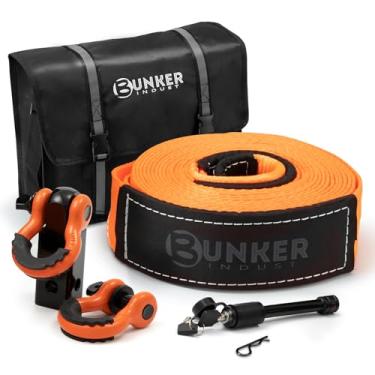 Imagem de BUNKER INDUST Kit de recuperação de alça de reboque resistente, 7.6 cm x 9.1 m 13.6 kg Snatch Strap + 5.1 cm Shackle Hitch Receiver 5.1 cm + 5/20.3 cm pino de bloqueio + 3/10.2 cm D anéis grilhões com