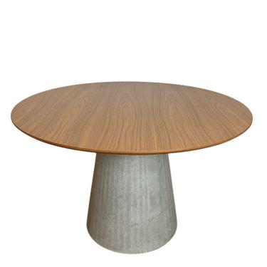 Imagem de Mesa De Jantar Cone Redonda 90 Cm Base Cimento Concreto Tampo Freijó