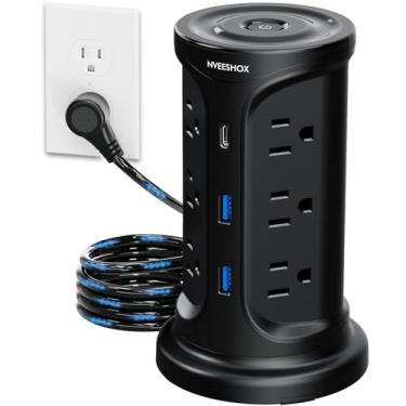 Imagem de Power Strip Surge Protector Tower,Screw Wall Mount Outlet Extender with 12 AC Multiple Outlets and 3 USB (1 USB C),6.5 FT Long Extension Flat Plug Cord,Charging Tower with Overload Protect for Office