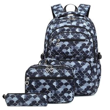 Imagem de 3 pçs/conjunto mochilas escolares para meninas adolescentes mochila escolar com estojo de lápis lancheira 2023 bolsa de ombro impressa (3 preto)