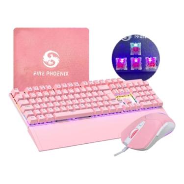 Imagem de Kit Teclado + Mouse Gamer 7200 Dpi Mecânico Led Rgb Switch Red Abnt2 Bk-06 Rosa