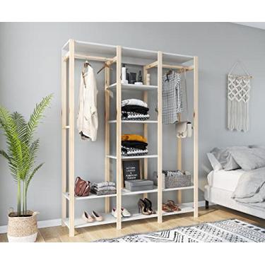 Imagem de Arara Armário C/Sapateira Cabideiro em Madeira e Prateleiras em Mdp Branca