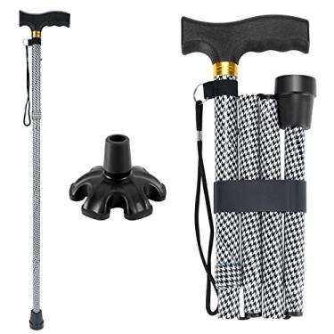 Imagem de Bengala de caminhada PANZHENG para homem/mulher | Auxiliares de mobilidade e vida diária | Bengala ajustável de 5 níveis de altura | Bengala dobrável portátil com alça em T de plástico confortável