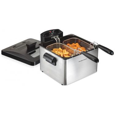 Imagem de Fritadeira Elétrica Dupla Industrial a Óleo 4.5L com Controle de Temperatura, 1800W, Aço Inox, 110V, HAMILTON BEACH 35036, Cinza