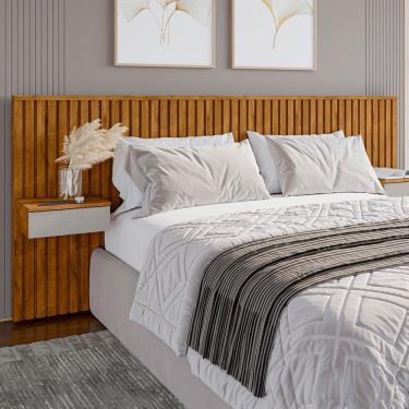 Imagem de Cabeceira Casal Columbia 2 Gavetas Ripado Naturalle/Off-White - Móveis Bechara