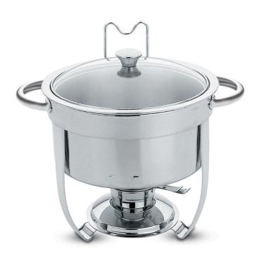 Imagem de Rechaud Redondo 7 L em Aço Inox Banho Maria com Suporte para Tampa e Fogareiro Tramontina 61042/000