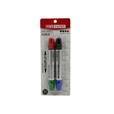 Imagem de Marcador Pincel Lousa Quadro Branco Duplo 4 Cores