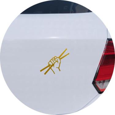 Imagem de Adesivo de Carro Baquetas ao Ar Bateria Percussão - Cor Dourado - Melh