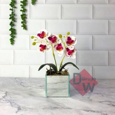 Imagem de Arranjo de Orquídea Artificial Com Vaso de Vidro Espelhado - Melhores 