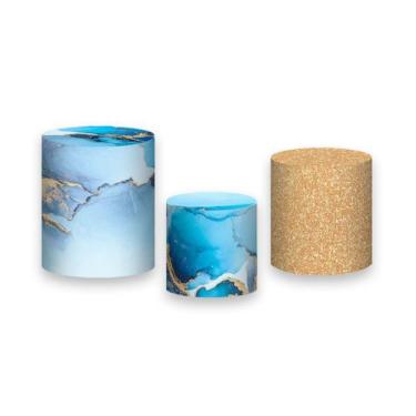 Imagem de Trio de Capas de Cilindro - Efeito Marmorizado Azul com Dourado 069 - 