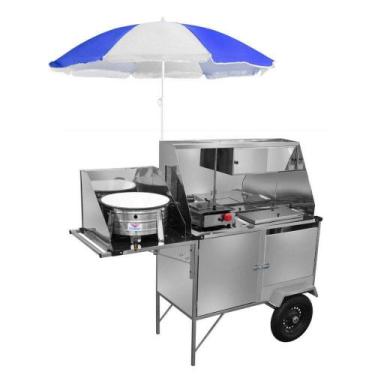 Imagem de Carrinho de Hot Dog + Lanche + Salgado com Rodas Pneumáticas e Guarda 