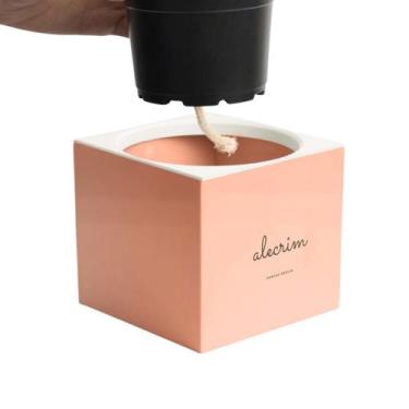 Imagem de Vaso Quadrado Autoirrigável Minha Horta Rosa Salmão Alecrim - Sanchz D