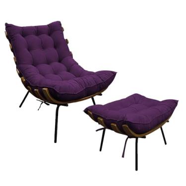Imagem de Kit Poltrona e Puff Costela Base Fixa Suede Roxo - Amarena Móveis