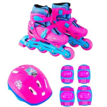 Imagem de Patins Infantil Roller In line 4 Rodas 31 Ao 34 Menino Menina Ajustável Abec-7 Com Kit De Proteção