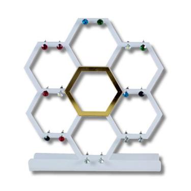 Imagem de Expositor Hexágono de Brincos em Acrílico - Branco com Dourado - Lm Ba