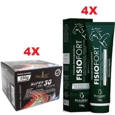 Imagem de Kit 4 Super Gel 30 Ervas 250g + 4 Pomada FisioFort 150g - Bio Instinto