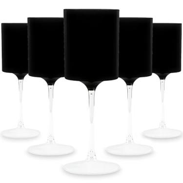Imagem de Bluesky Taça de vinho em dois tons de plástico preto/transparente deslumbrante - 255 g (pacote com 5) - Design sofisticado - perfeito para celebrações e eventos