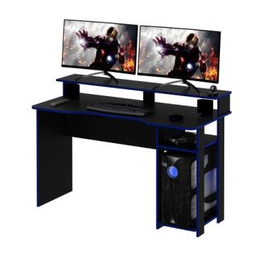 Imagem de Mesa Para Computador Notebook Gamer ME4153 Preto/Azul - Tecno Mobili, 
