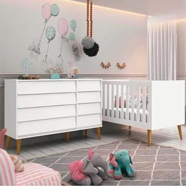 Imagem de Kit Quarto Infantil Noah com Pés Retrô Mel - Berço Mini Cama + Cômoda 