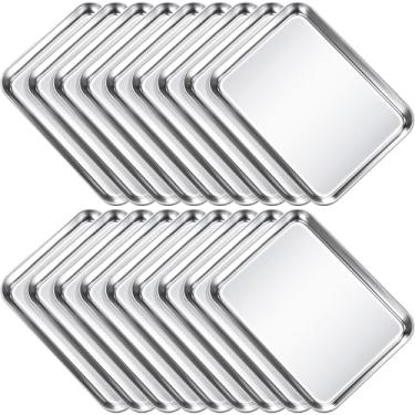 Imagem de Potchen Conjunto de 18 peças de assadeira de aço inoxidável para biscoitos, pequenas torradeiras, forno, bandeja, churrasqueira, retangular, forno, freezer, padaria, antiaderente, fácil de limpar, 22