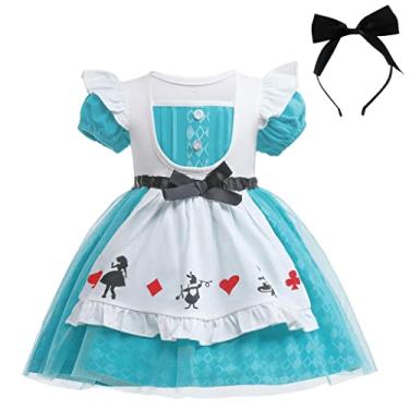 Imagem de Dressy Daisy Vestido de princesa, saia de tule para festa de Halloween, roupa de verão para bebês e meninas pequenas, Estilo 24 (vestido com argola de cabelo) - Cor: Turquesa, 2 Anos