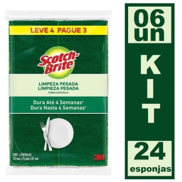 Imagem de Kit 6 Esponja Bucha Limpeza Pesada Scotch-Brite 24UN Antibac