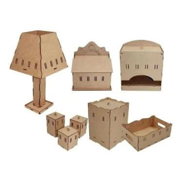 Imagem de Kit Cuidados e Higiene Bebês 8 Peças Completo em Mdf - Inova Decor 