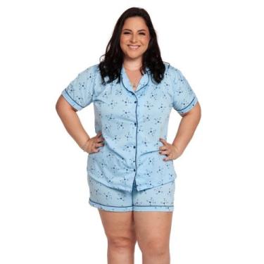 Imagem de Pijama Feminino Americano Plus Size  - Prikéta Pijamas, Gatinho azul, 