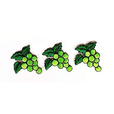 Imagem de Mini conjunto de 3 x 3 cm de uva com desenho animado de uva, remendo de frutas, sobremesa, doces, 3 bordados, para bolsa de roupas, camiseta, jeans, motociclista, crachá, aplique (Mini Fashion 005)