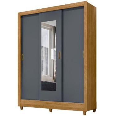 Imagem de Guarda Roupa Casal Bolívia Espelho 3 Portas De Correr Freijó Cinza Mov