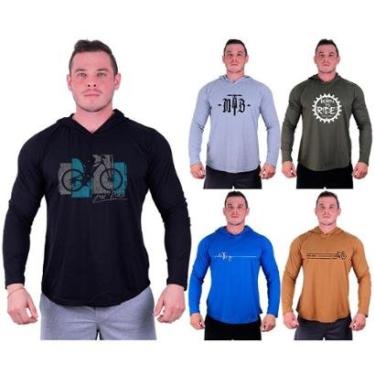 Imagem de Kit 5 Camisetas Manga Longa com Touca Longline Estampada Treino Academia Lazer Casual-Masculino